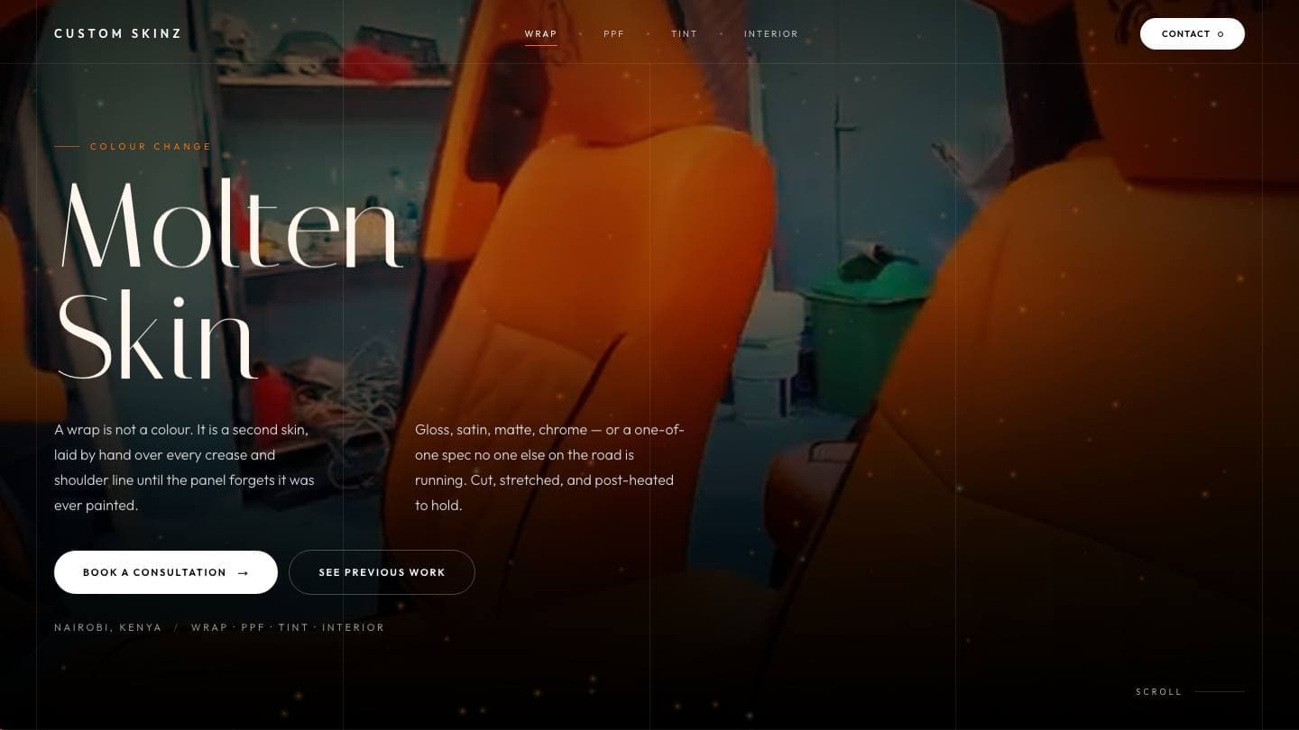 Screenshot of the Custom Skinz Auto website
