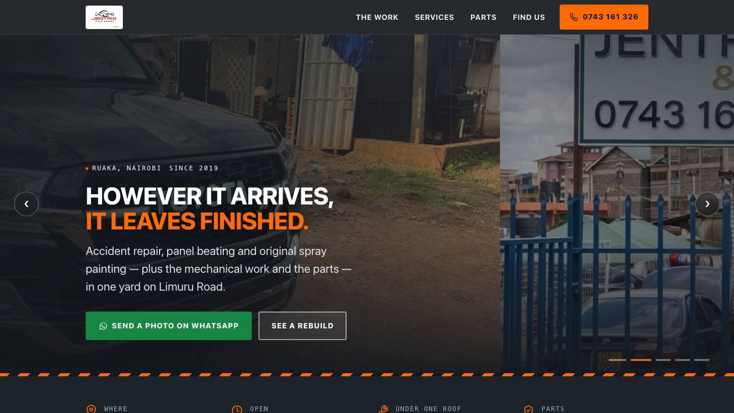 Screenshot of the Jentrix Auto Garage website