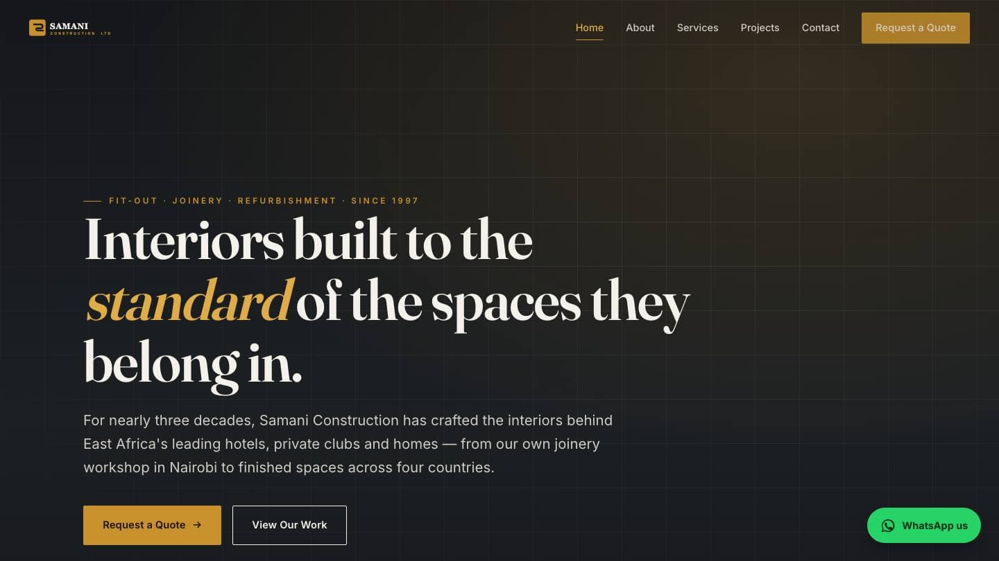 Screenshot of the Samani Construction website